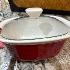 Corningware Red Ceramic Casserole with Glass Lid